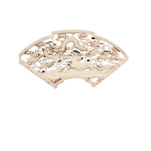 Hand Carved Fan Shaped Dragon Horse Oriental Wood Scene 16” x 8”